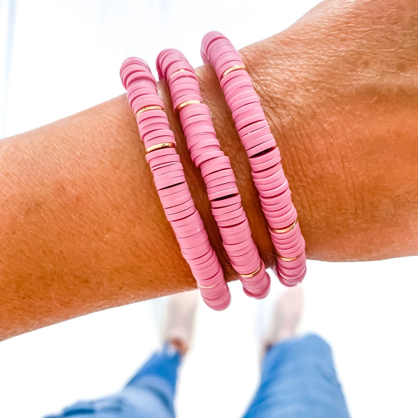 Mauve Pink & Gold Heishi Bracelet