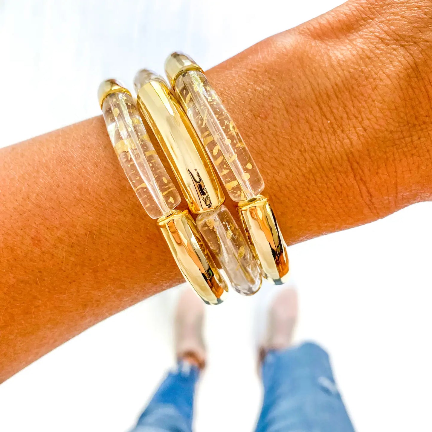 Gold Speckle & Gold Tube| Tube Bamboo Bracelet