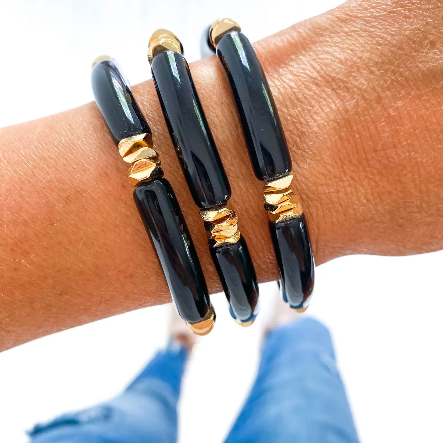 Acrylic Black Tube Bamboo Bracelet