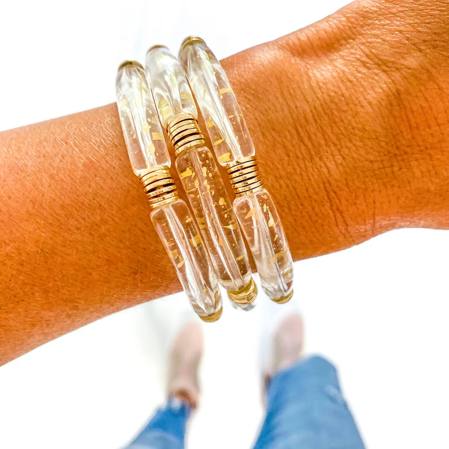 Gold Speckle & Discs | Tube Bamboo Bracelet