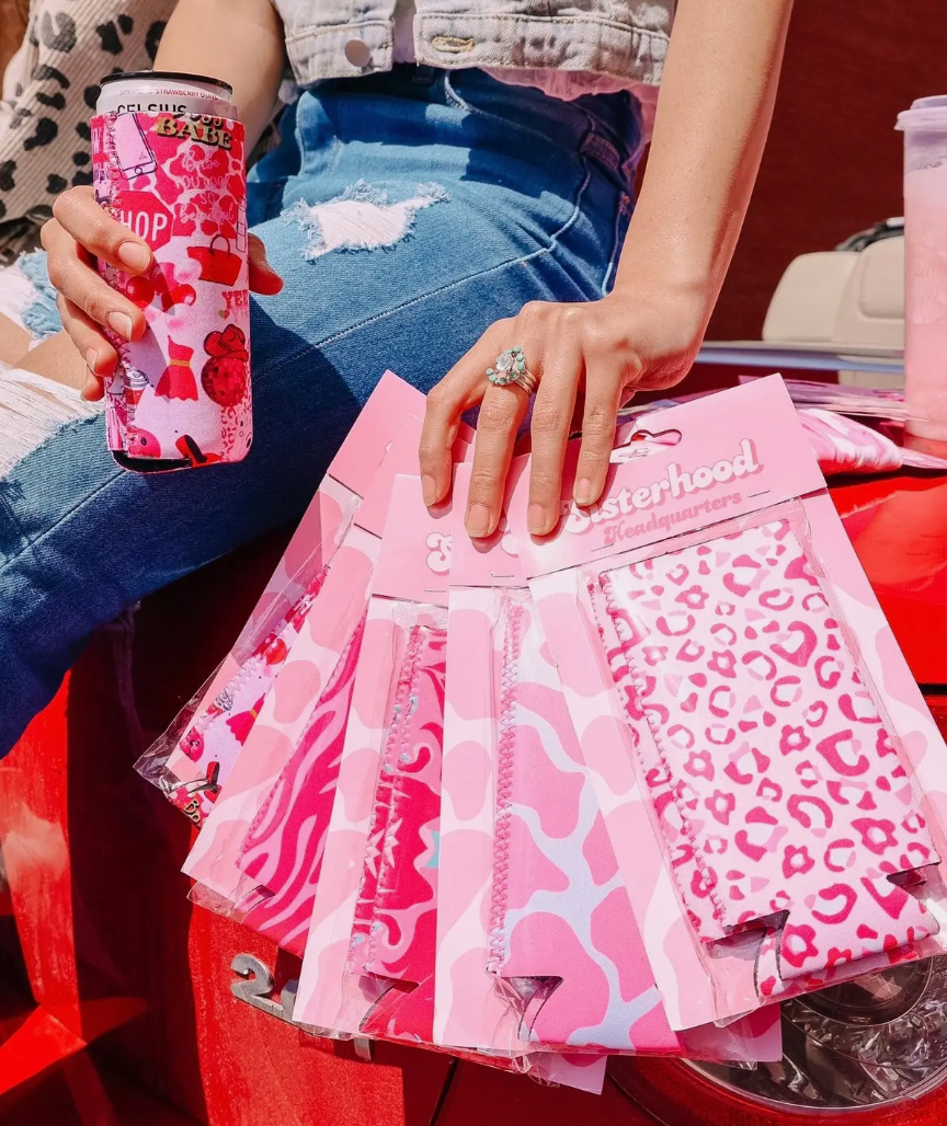 Pink Cow Print Tall Koozie 2-Pack