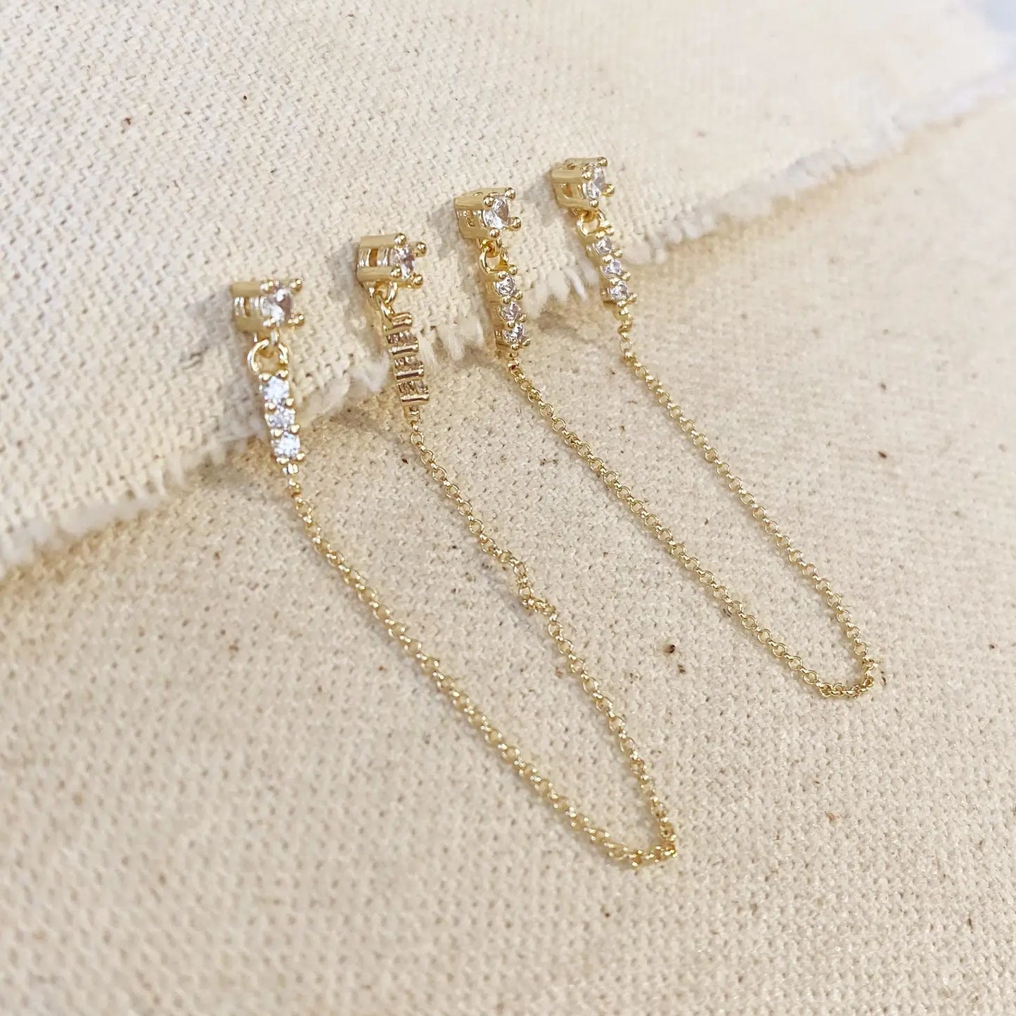 Cz Double Piercing Earrings with Chain