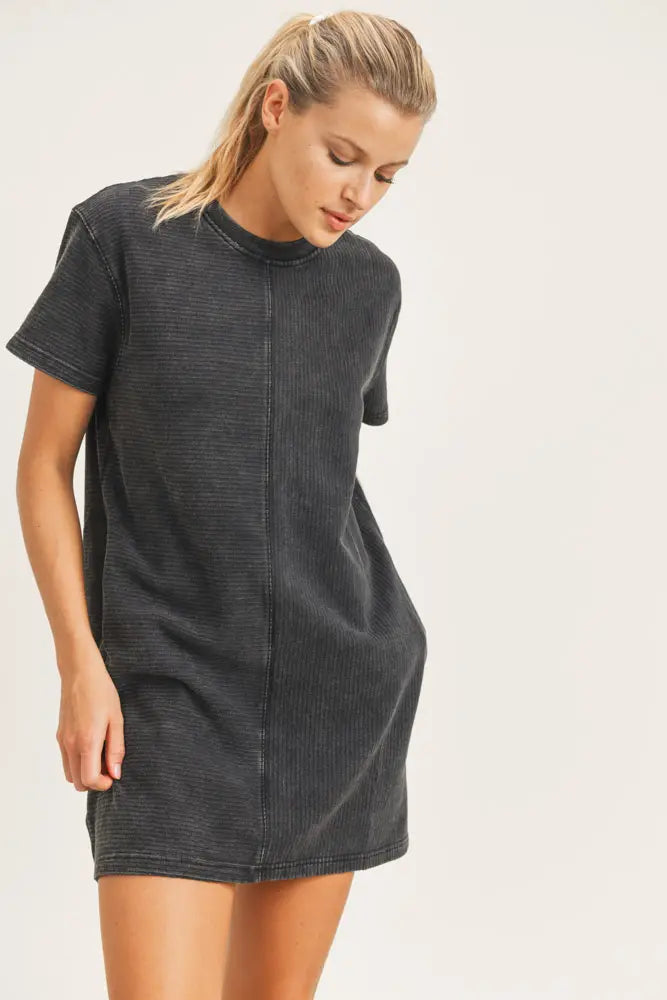 Cotton Mineral-Washed Ribbed Tennis Dress