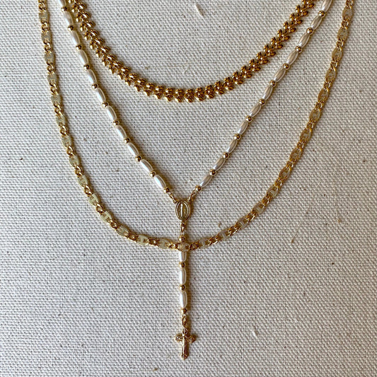 18k Gold Filled Pearl Rosary