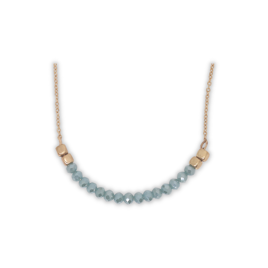 Rounded Crystal Bar Necklace- Aqua